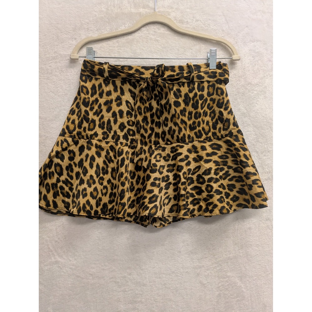 ZARA Leopard Print High Waisted Tie Waist Ruffle‎ Shorts Women's S